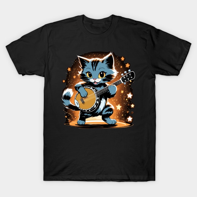 Dancing grey cat with his banjo T-Shirt by la chataigne qui vole ⭐⭐⭐⭐⭐